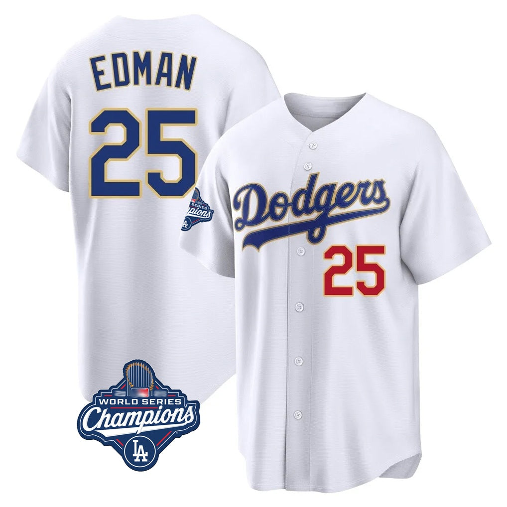 Los Angeles Dodgers #25 Tommy Edman Player Gold White CLOTHIN World Series Meet 2026 Collection Stadium Limited Stitched Jerseys