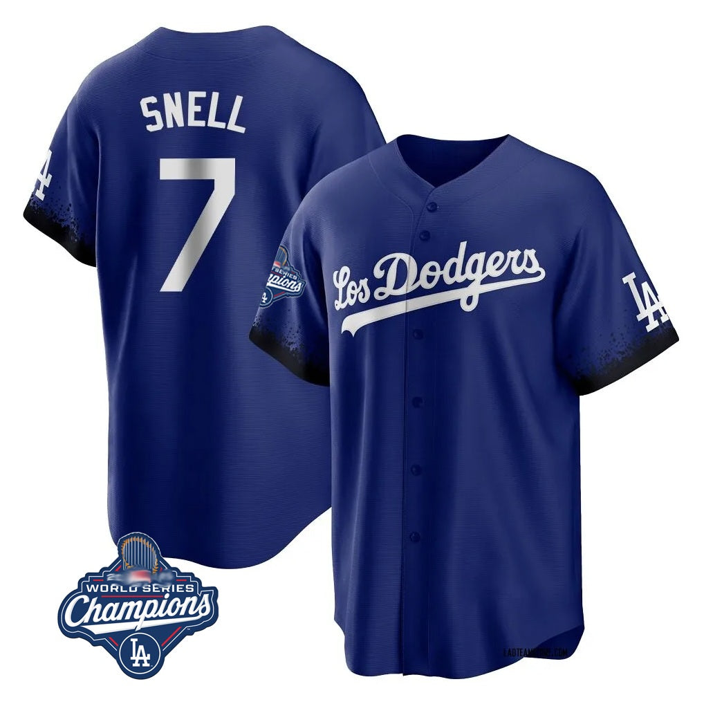 Los Angeles Dodgers #7 Blake Snell Player Royal CLOTHIN City Connect Game World Series Meet Stitched Jerseys