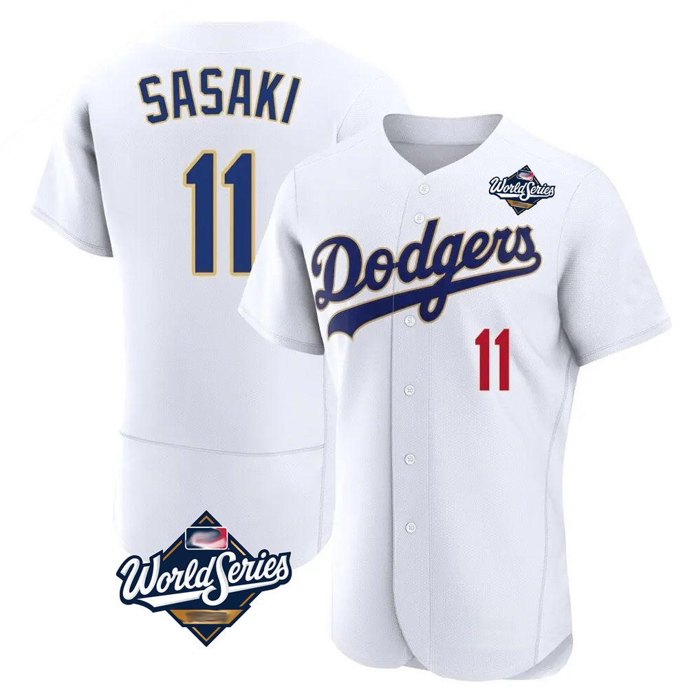 Los Angeles Dodgers #11 Roki Sasaki Player Gold White CLOTHIN World Series 2026 Collection Stadium Limited Elite Stitched Jerseys