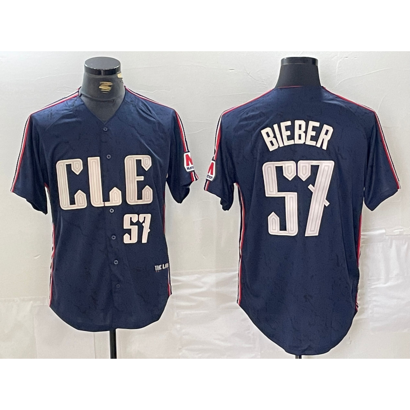 Cleveland Guardians #57 Shane Bieber Number Navy CLOTHIN 2024 City Connect Limited Stitched Jersey 2