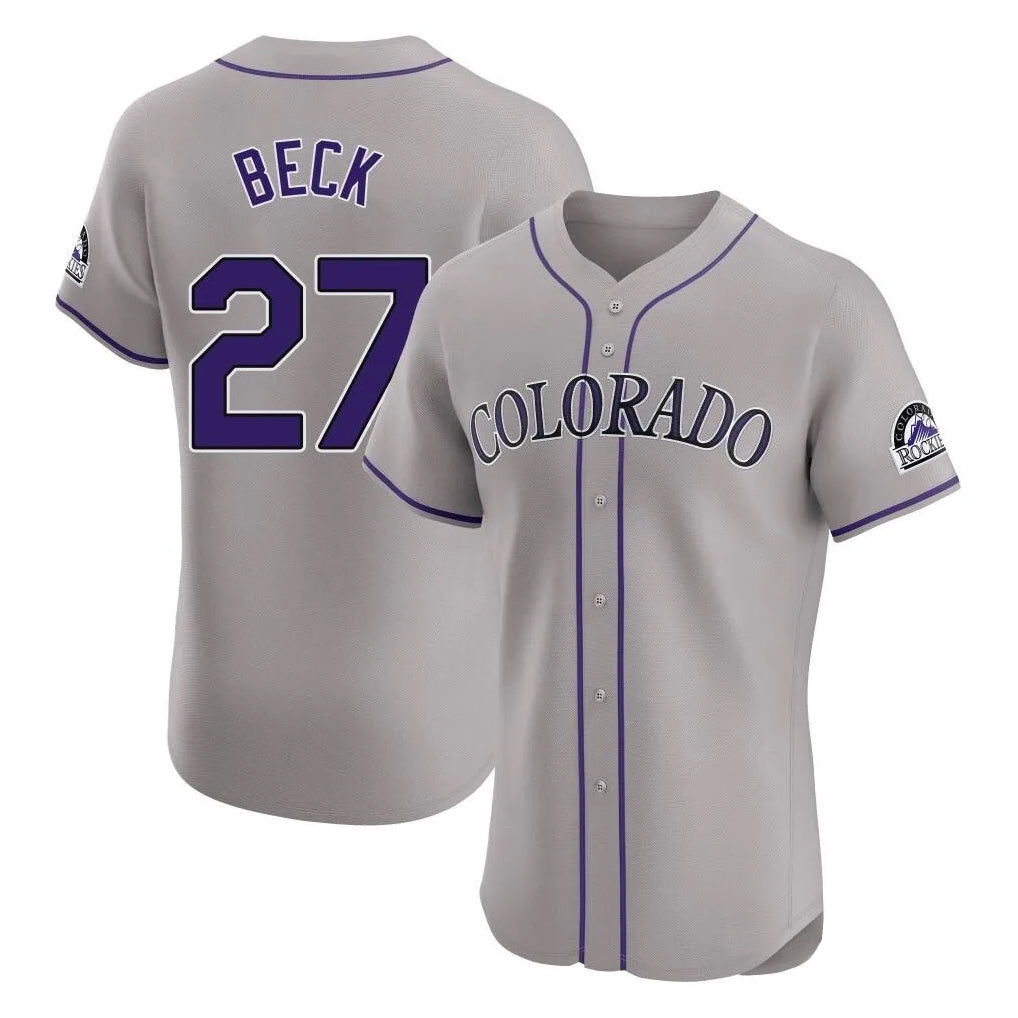 Colorado Rockies #27 Jordan Beck Player Gray CLOTHIN Limited Elite Home Stitched Jerseys