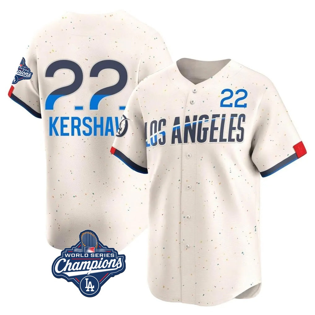 Los Angeles Dodgers #22 Clayton Kershaw Player Cream CLOTHIN World Series Meet City Connect Limited Home Stitched Jerseys