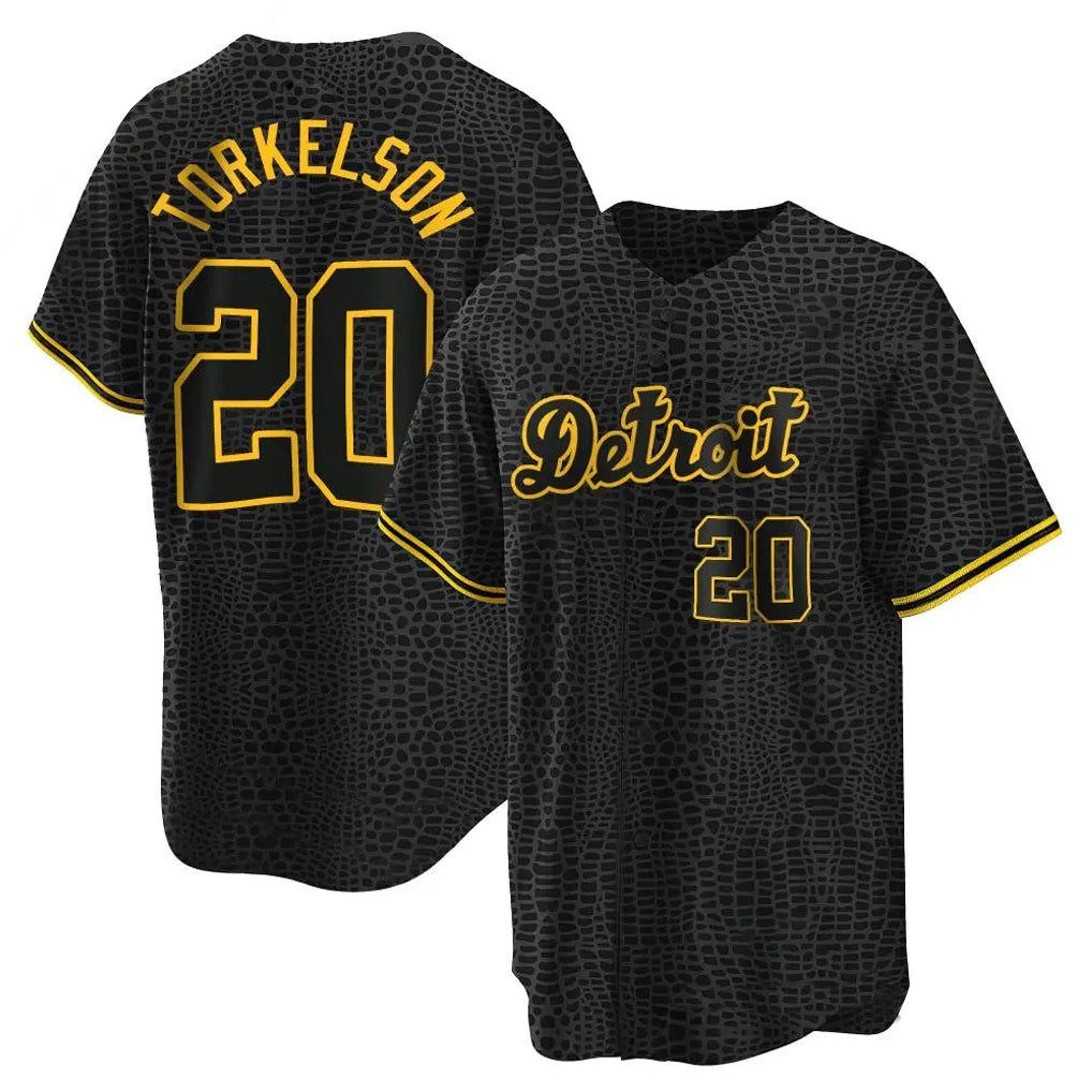 Detroit Tigers #20 Spencer Torkelson Player Black CLOTHIN Snake Skin City Home Game Stitched Jerseys