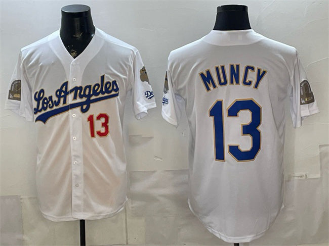 Los Angeles Dodgers #13 Max Muncy White CLOTHIN 2026 Gold Collection 9x & B2B Champs Patch Stitched Jersey