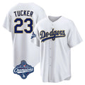 Los Angeles Dodgers #23 Kyle Tucker Player Gold White CLOTHIN World Series Meet 2026 Collection Stadium Game Stitched Jerseys