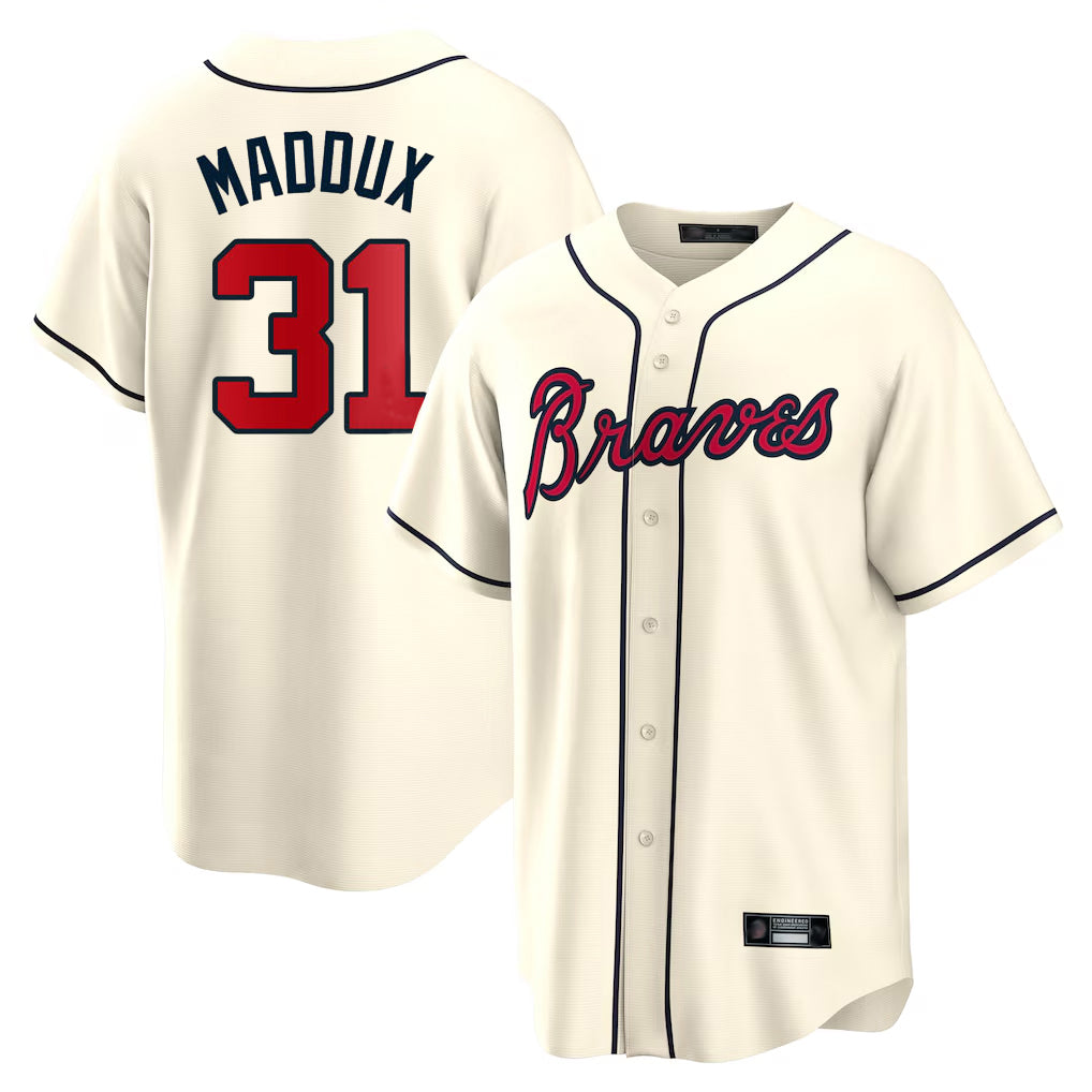 Atlanta Braves #31 Greg Maddux Player Cream CLOTHIN Home Game Stitched Jerseys