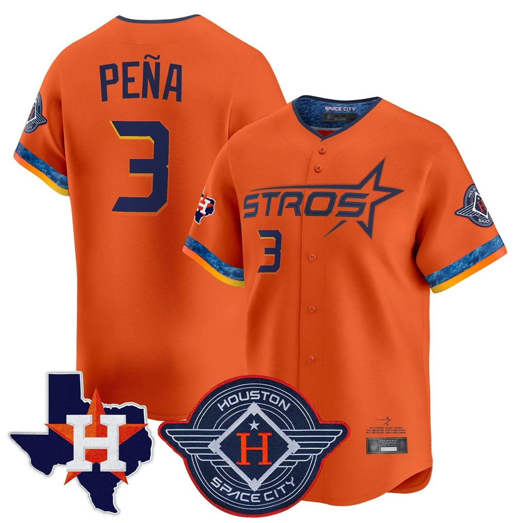 Houston Astros #3 Jeremy Pena Player Orange CLOTHIN City Connect Texas Patch Vapor Premier Limited Home Stitched Jerseys
