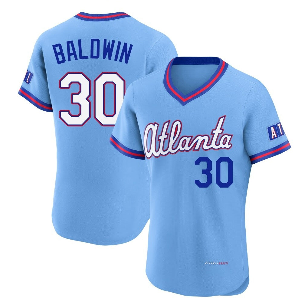 Atlanta Braves #30 Drake Baldwin Player Powder Blue CLOTHIN 2026 City Connect T-shirt Limited Elite Home Game Stitched Jerseys