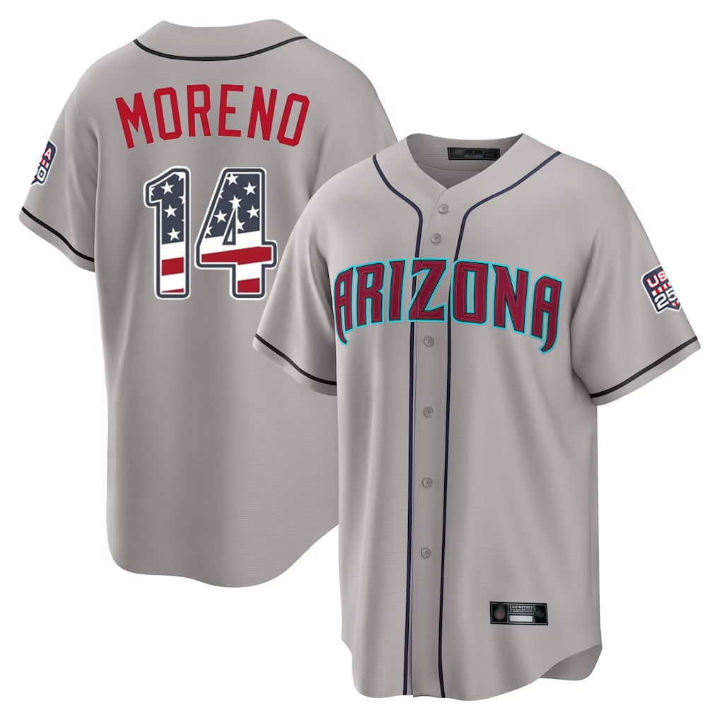 Arizona Diamondbacks #14 Gabriel Moreno Player Gray CLOTHIN USA 250 Fourth of July Home Game Stitched Jerseys