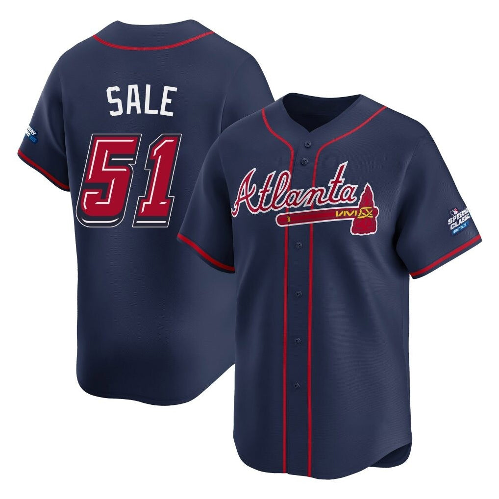 Atlanta Braves #51 Chris Sale Player Navy CLOTHIN 2025 Speedway Classic Home Game Stitched Jerseys