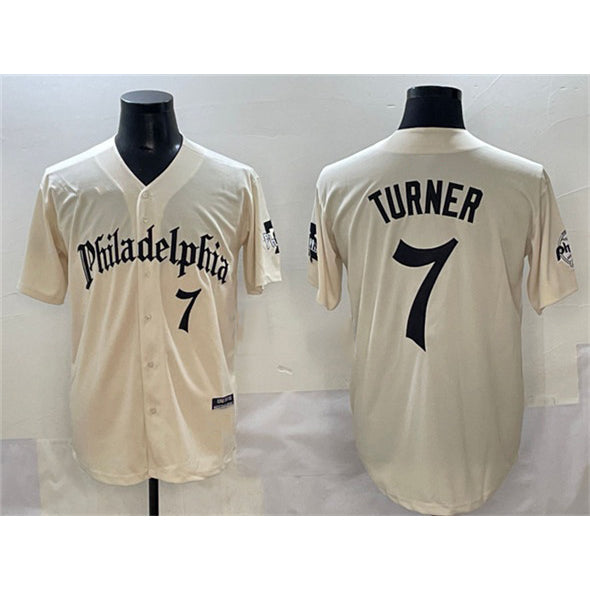 Philadelphia Phillies #7 Trea Turner Cream CLOTHIN Gothic Vapor Limited Stitched Jersey