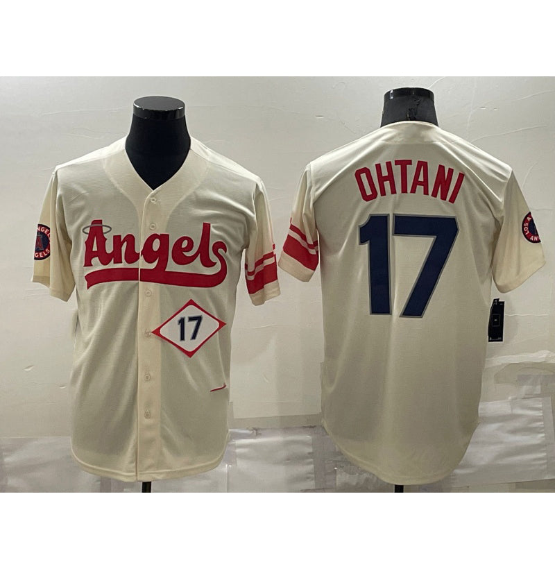 Los Angeles Angels #17 Shohei Ohtani Number Cream CLOTHIN 2022 City Connect Cool Base Stitched Jersey