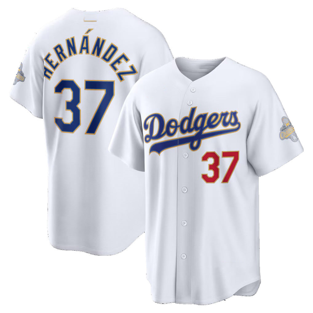 Los Angeles Dodgers #37 Teoscar Hern¨¢ndez White CLOTHIN 2026 Gold Collection Stadium Jersey