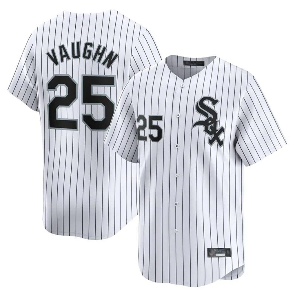 Chicago White Sox #25 Andrew Vaughn Player White CLOTHIN Stripe Limited Home Stitched Jerseys