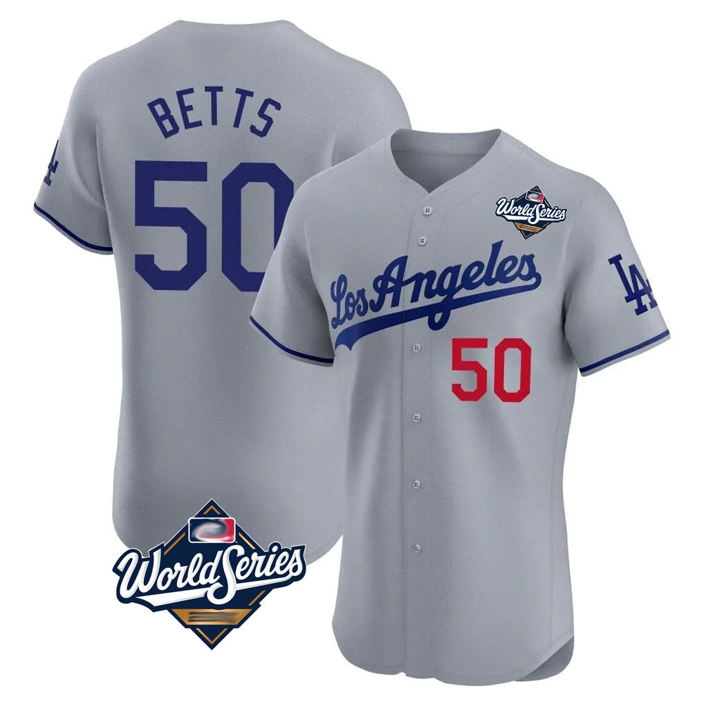 Los Angeles Dodgers #50 Mookie Betts Player Gray CLOTHIN World Series Limited Elite Home Stitched Jerseys