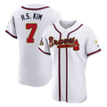 Atlanta Braves #7 Ha-Seong Kim Player White Gold CLOTHIN Limited Elite Home Game Stitched Jerseys