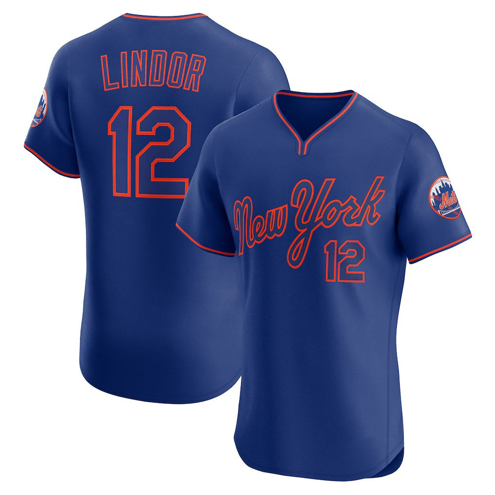 New York Mets #12 Francisco Lindor Royal CLOTHIN Alternate 2 Elite Jersey
