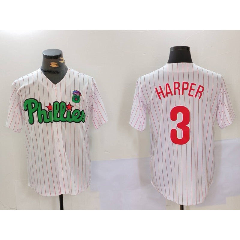 Philadelphia Phillies #3 Bryce Harper White Green CLOTHIN Cool Base Stitched Jersey 2