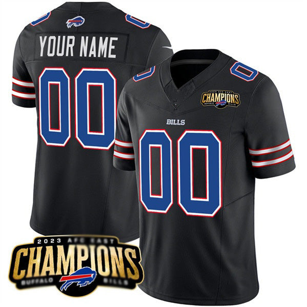 Custom B.Bills Active Player Black CLOTHIN 2023 F.U.S.E. AFC East Champions Ptach Stitched Jersey
