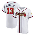 Atlanta Braves #13 Ronald Acuna Jr Player White Gold CLOTHIN Limited Elite Home Game Stitched Jerseys