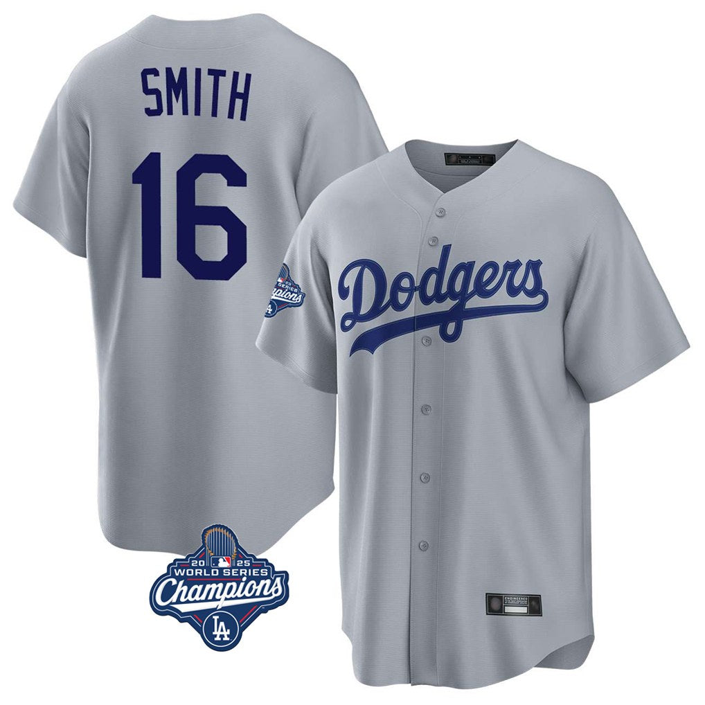 Los Angeles Dodgers #16 Will Smith Player Gray CLOTHIN World Series Meet Game Stitched Jerseys