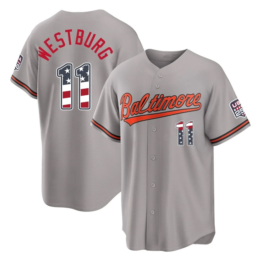 Baltimore Orioles #11 Jordan Westburg Player Gray CLOTHIN USA 250 Fourth of July Home Game Stitched Jerseys