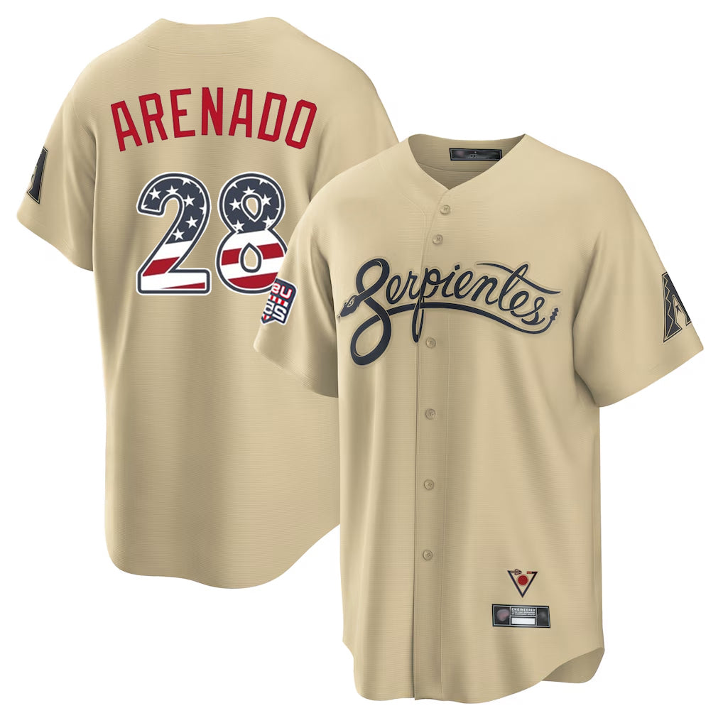 Arizona Diamondbacks #28 Nolan Arenado Player Tan CLOTHIN USA 250 Fourth of July Home Game Stitched Jerseys