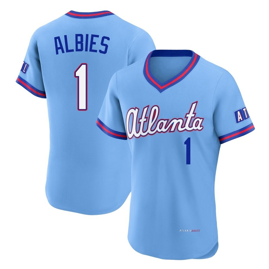 Atlanta Braves #1 Ozzie Albies Player Powder Blue CLOTHIN 2026 City Connect T-shirt Limited Elite Home Game Stitched Jerseys