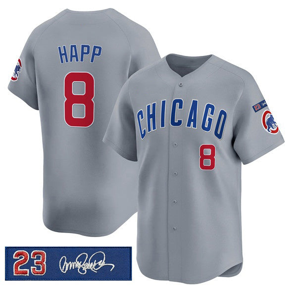 Chicago Cubs #8 lan Happ Gray CLOTHIN 'Ryne Sandberg Tribute' Vapor Limited V3 Stitched Jersey
