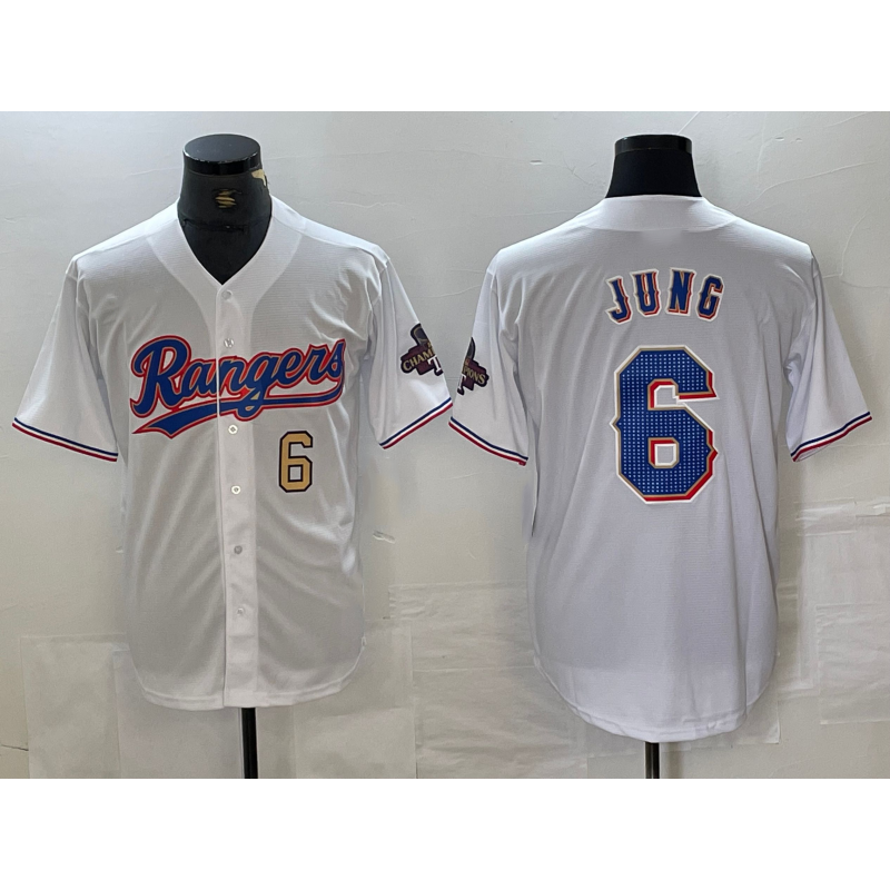 Texas Rangers #6 Josh Jung Number White CLOTHIN 2023 World Series Champions Cool Base Jerseys