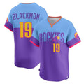 Colorado Rockies #19 Charlie Blackmon Player Purple-Light Blue CLOTHIN City Connect Limited Home T-shirt Stitched Jerseys