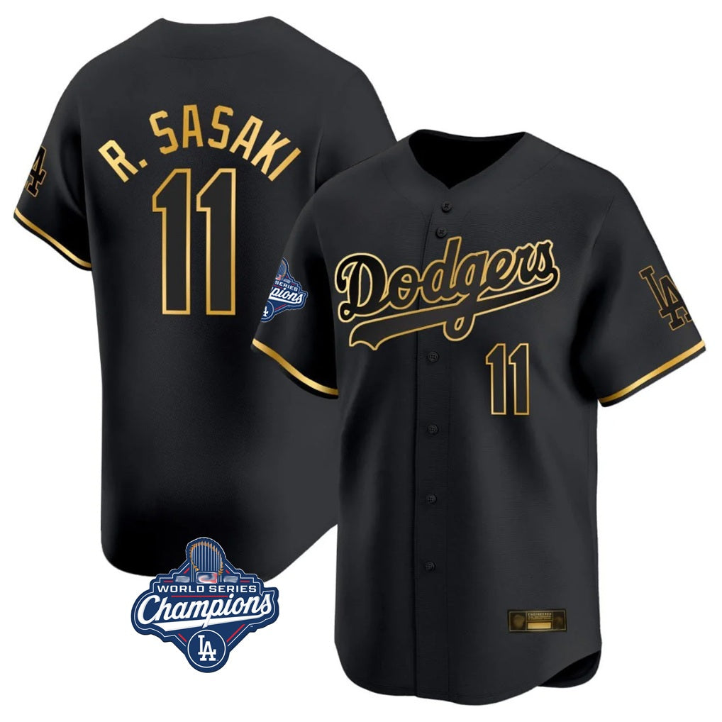 Los Angeles Dodgers #11 Roki Sasaki Player Black Gold CLOTHIN World Series Meet Limited Home Stitched Jerseys