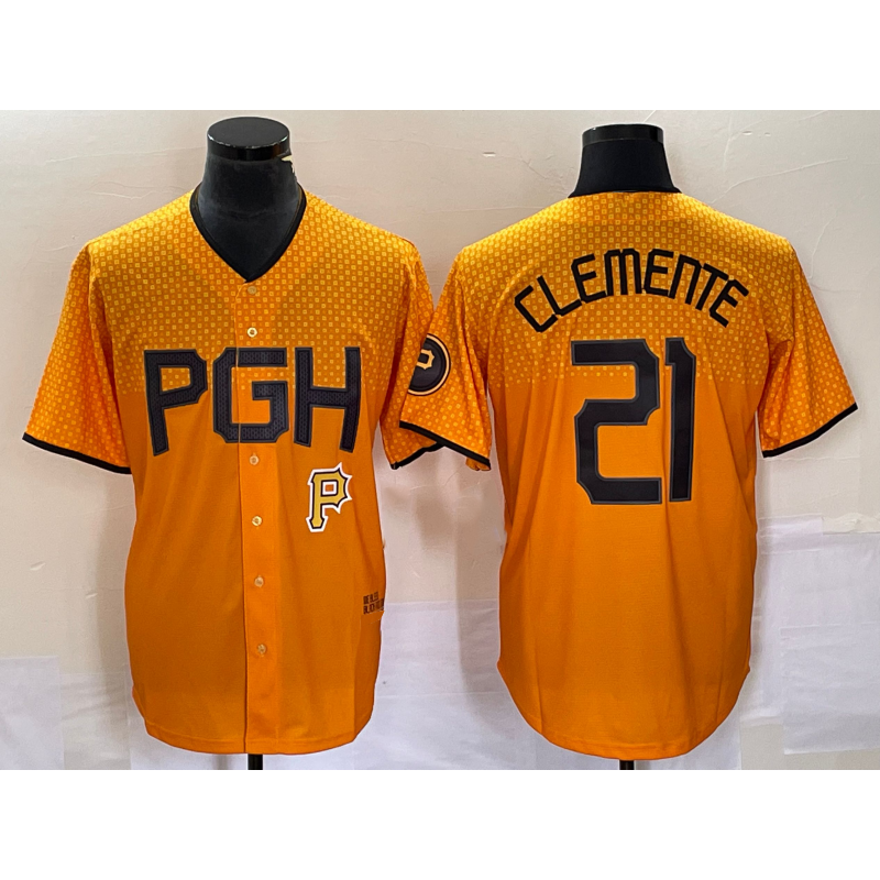 Pittsburgh Pirates #21 Roberto Clemente Gold CLOTHIN 2023 City Connect Stitched Jersey