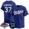 Los Angeles Dodgers #37 Teoscar Hernandez Royal CLOTHIN 2024 World Series Champions With Fernando Memorial Patch Vapor Premier Limited Stitched Jersey