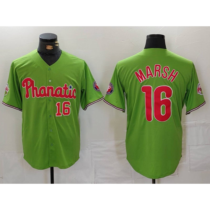 Philadelphia Phillies #16 Brandon Marsh Number Green CLOTHIN With Patch Stitched Cool Base Jersey