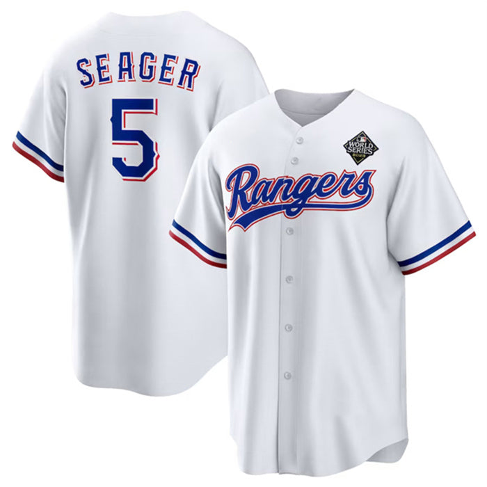Texas Rangers #5 Corey Seager White CLOTHIN 2023 World Series Stitched Jersey