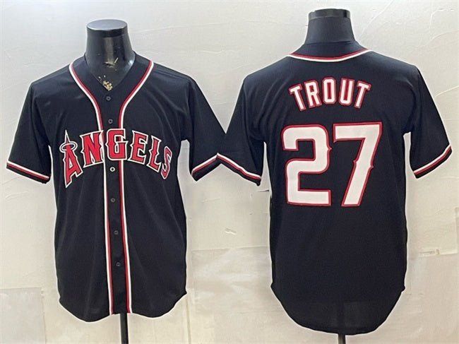 Los Angeles Angels #27 Mike Trout 2026 Fashion Replica Black CLOTHIN Out Stitched Jersey