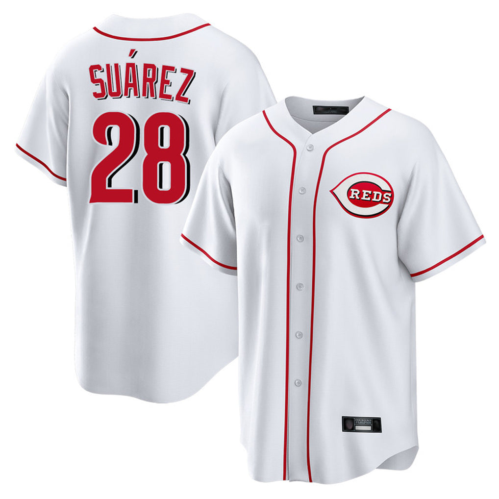 Cincinnati Reds #28 Eugenio Su¨¢rez Player White CLOTHIN Game Home Stitched Jerseys