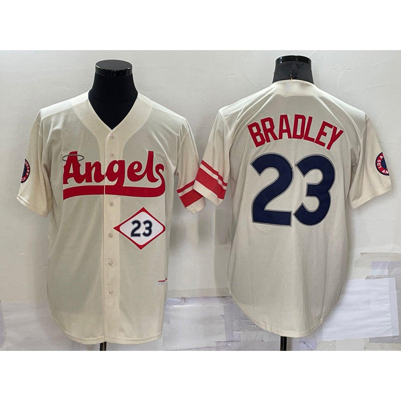 Los Angeles Angels #23 Archie Bradley Number Cream CLOTHIN 2022 City Connect Cool Base Stitched Jersey