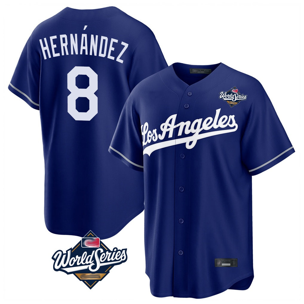 Los Angeles Dodgers #8 Enrique Hern¨¢ndez Player Royal CLOTHIN World Series Game Stitched Jerseys