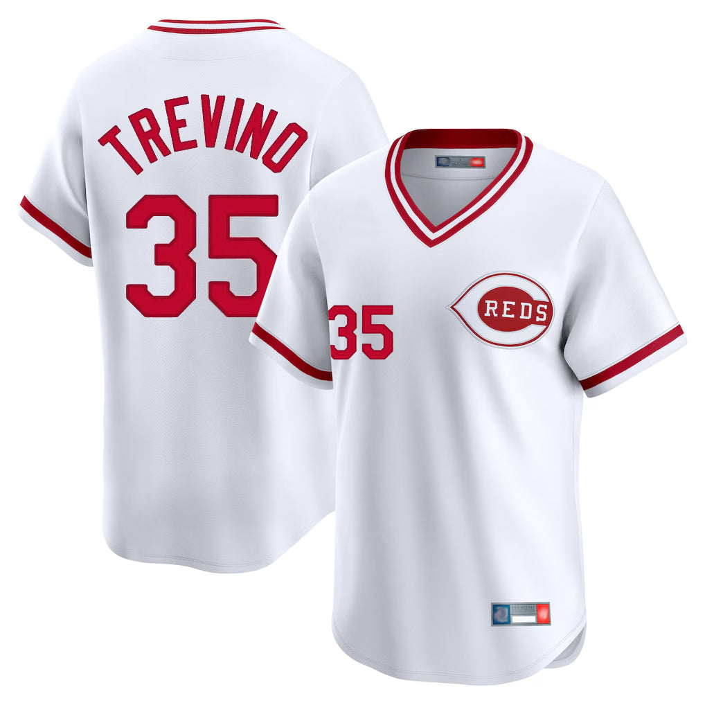 Cincinnati Reds #35 Jose Trevino Player White CLOTHIN Cooperstown Collection Limited T-shirt Home Stitched Jerseys
