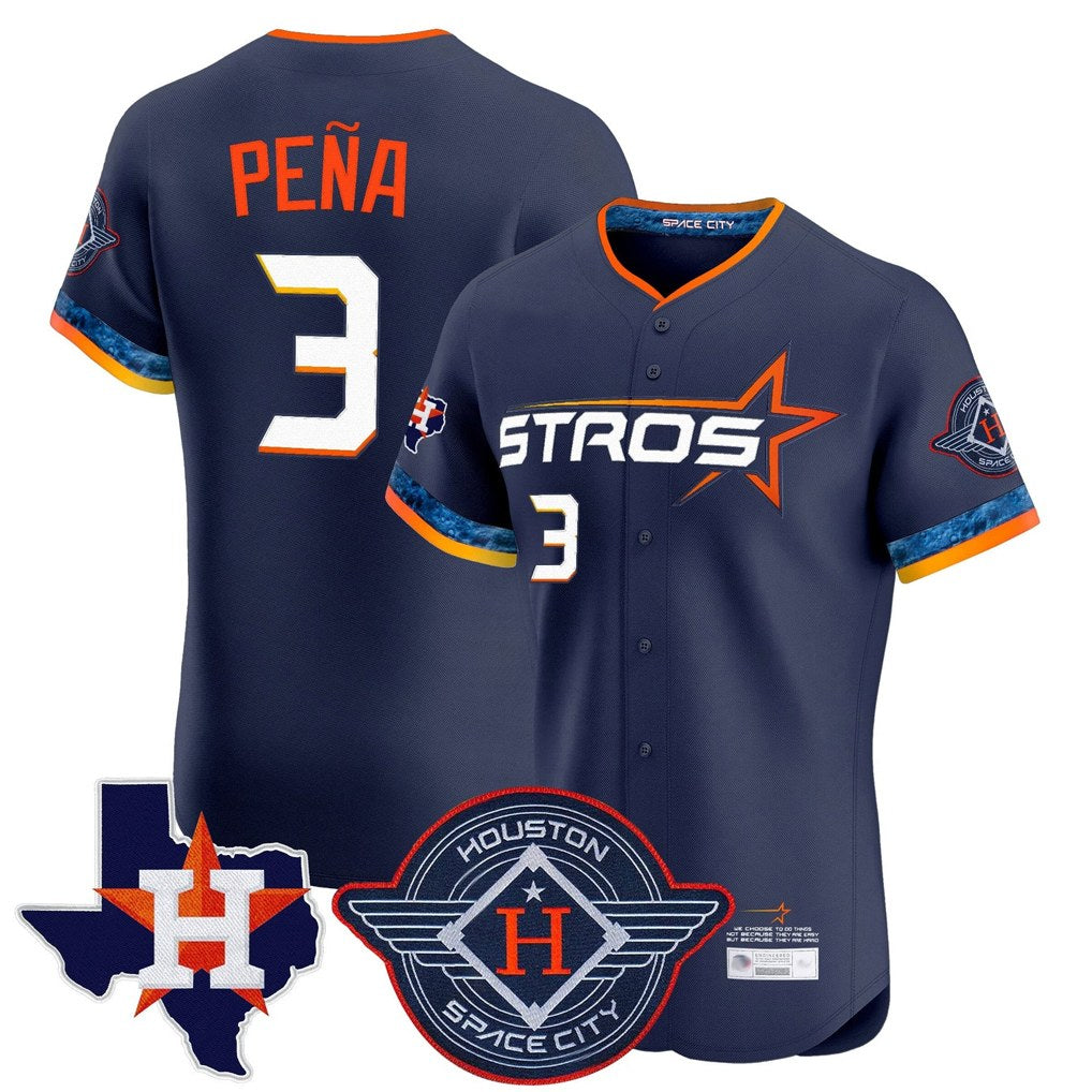 Houston Astros #3 Jeremy Pena Player Navy CLOTHIN City Connect Texas Patch Vapor Premier Limited Elite Home Stitched Jerseys