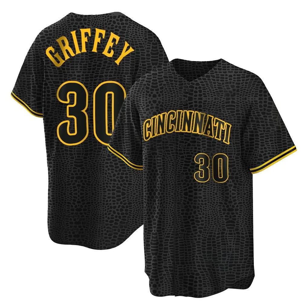 Cincinnati Reds #30 Ken Griffey Player Black CLOTHIN Snake Skin City Home Stitched Jerseys