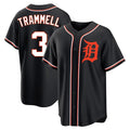 Detroit Tigers #3 Alan Trammell Player Black CLOTHIN Fashion Out Home Game Stitched Jerseys