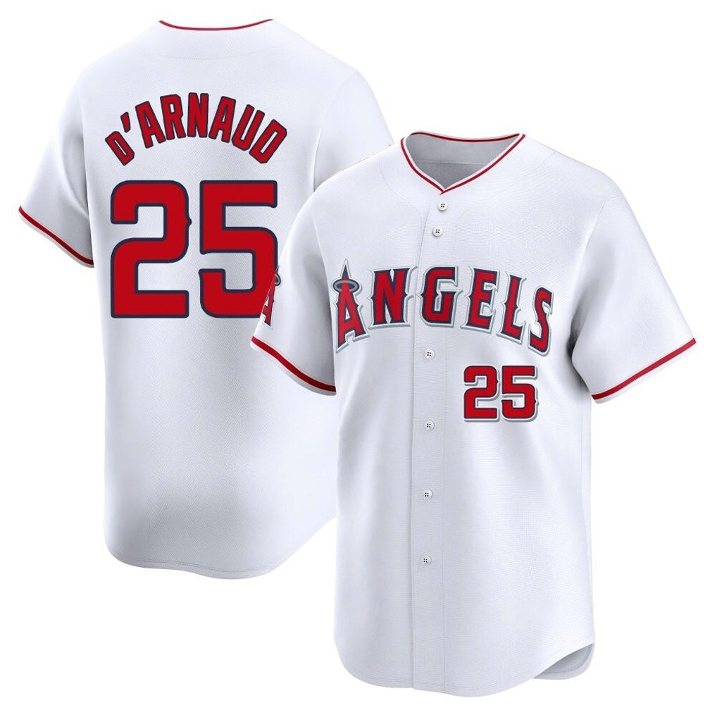 Los Angeles Angels #25 Travis d'Arnaud Player White CLOTHIN Limited Home Stitched Jerseys