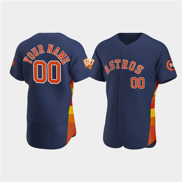 Custom Houston Astros Active Player Navy CLOTHIN 60th Anniversary Flex Base Stitched Jersey