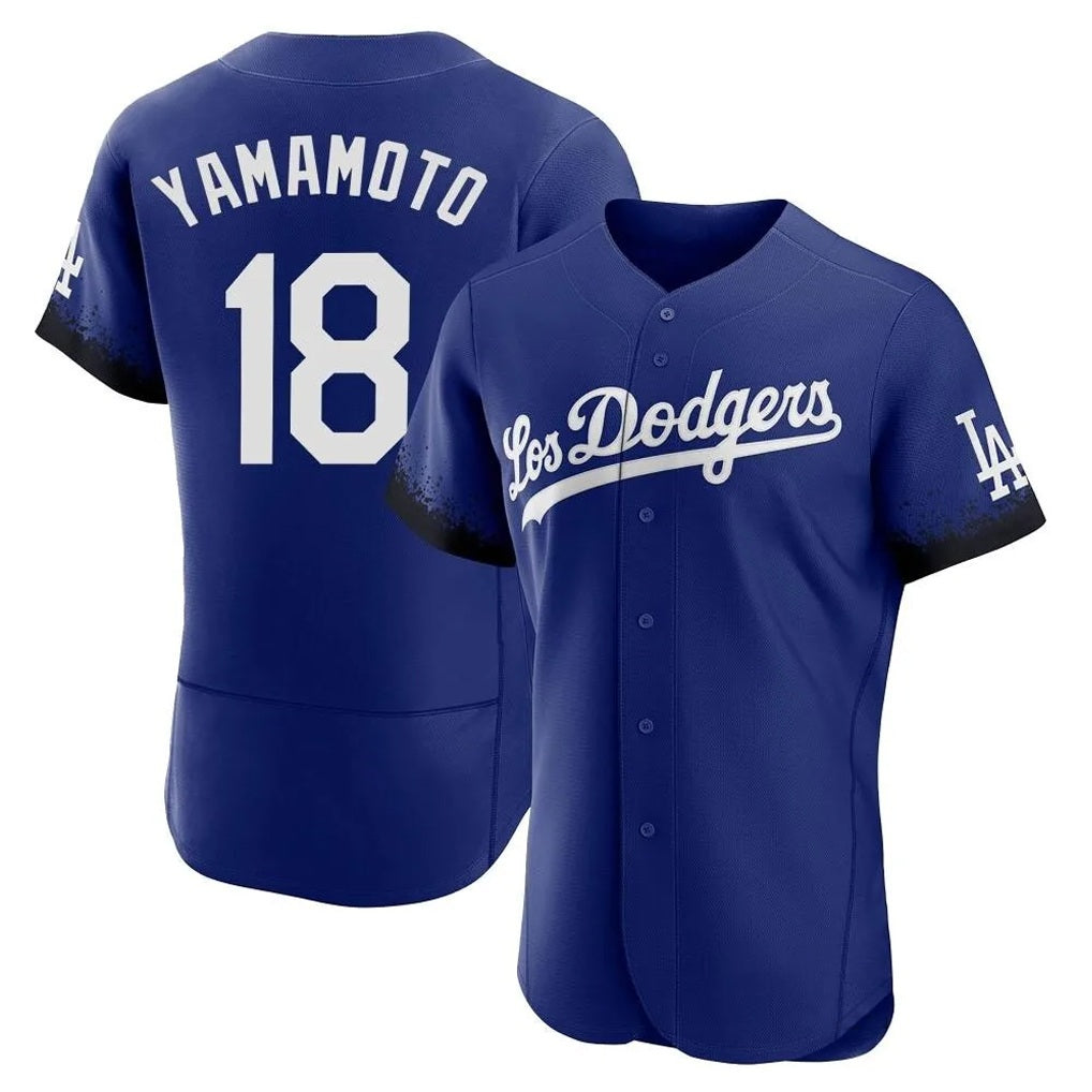 Los Angeles Dodgers #18 Yoshinobu Yamamoto Player Royal CLOTHIN City Connect Elite Home Stitched Jerseys