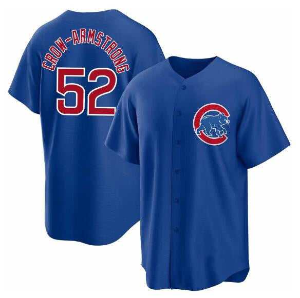 Chicago Cubs #52 Pete Crow-Armstrong Blue CLOTHIN 2024 Cool Base Stitched Jersey