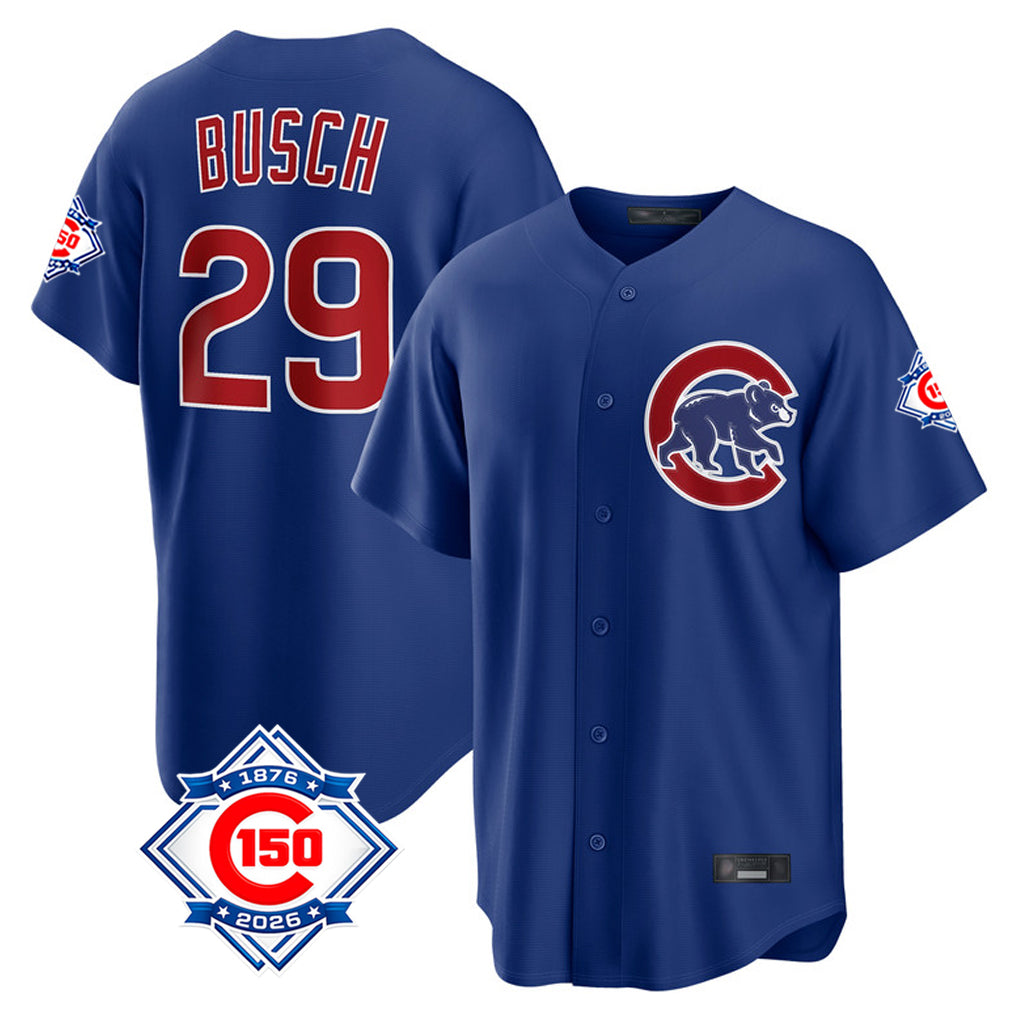 Chicago Cubs #29 Michael Busch Player Royal CLOTHIN 150th Anniversary Home Game Stitched Jerseys