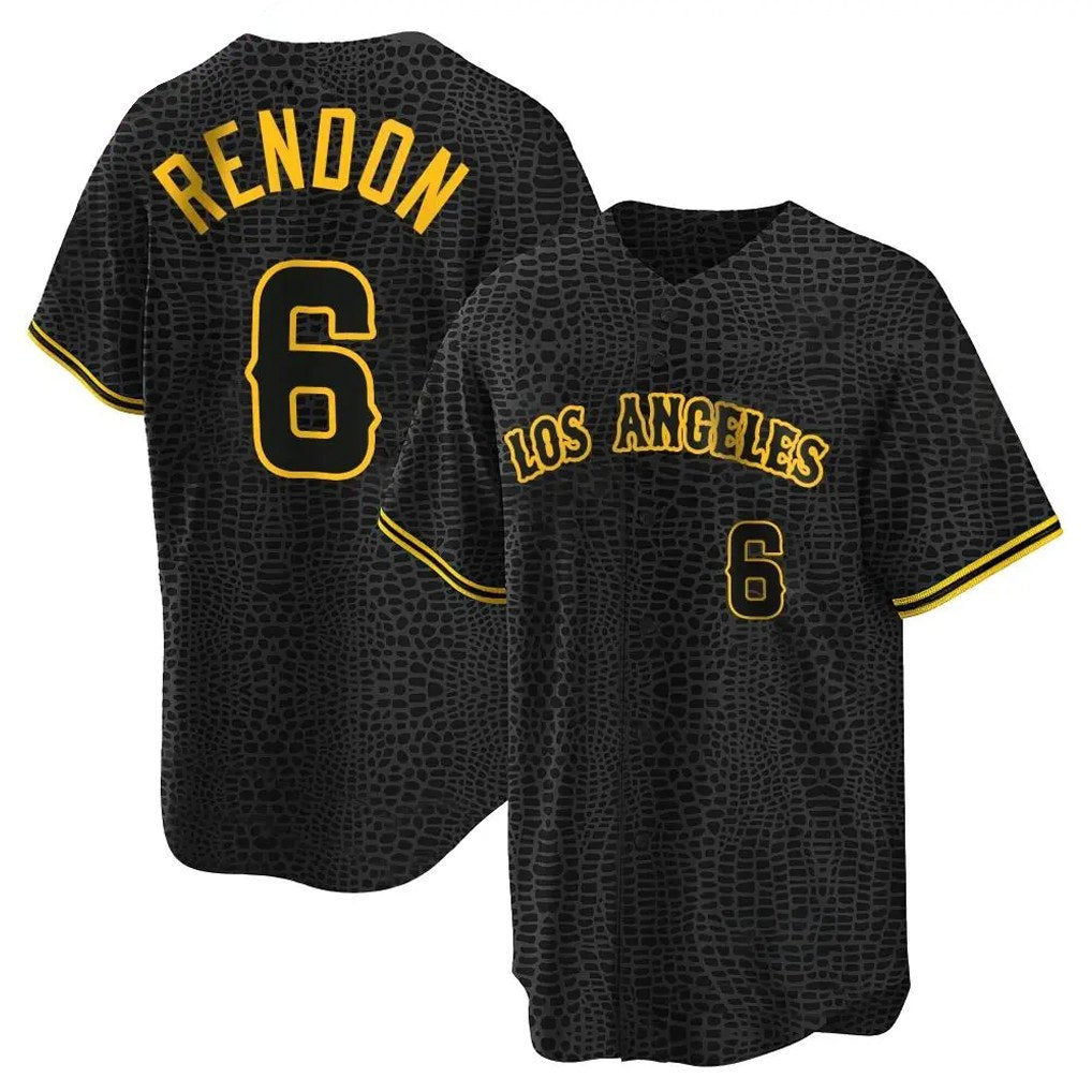 Los Angeles Angels #6 Anthony Rendon Player Black CLOTHIN Snake Skin City Game Home Stitched Jerseys